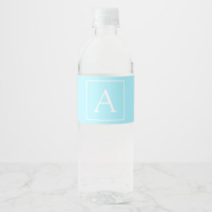 Etiqueta Para Botella De Agua Simple Monograma Azul Cielo