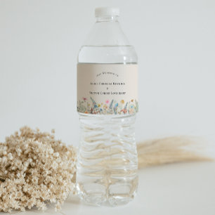 Etiqueta Para Botella De Agua Simple Wildflower Fern Beige Boda