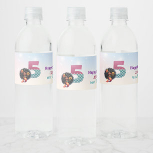 Etiqueta Para Botella De Agua Sirena afroamericana 5° cumpleaños