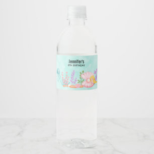 Etiqueta Para Botella De Agua Sirena y medusas bajo la acuarela del mar