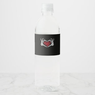 Etiqueta Para Botella De Agua Skeleton de las manos del corazón