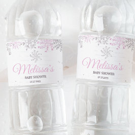 Etiqueta Para Botella De Agua Snowflake Winter Chica de ducha para bebé