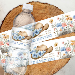 Etiqueta Para Botella De Agua Sombrero de vaquero con flores silvestres boho div