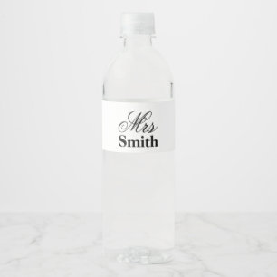 Etiqueta Para Botella De Agua Sra Nombre Personalizado Blanco Negro