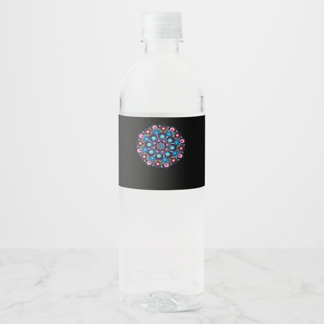 Etiqueta Para Botella De Agua Starry Night Whimsigoth Dot Mandala (Anverso)