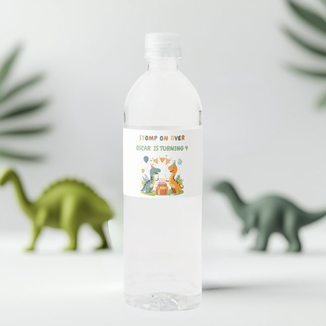 Etiqueta Para Botella De Agua "Stomp On Over Dinosaur Birday (Subido por el creador)