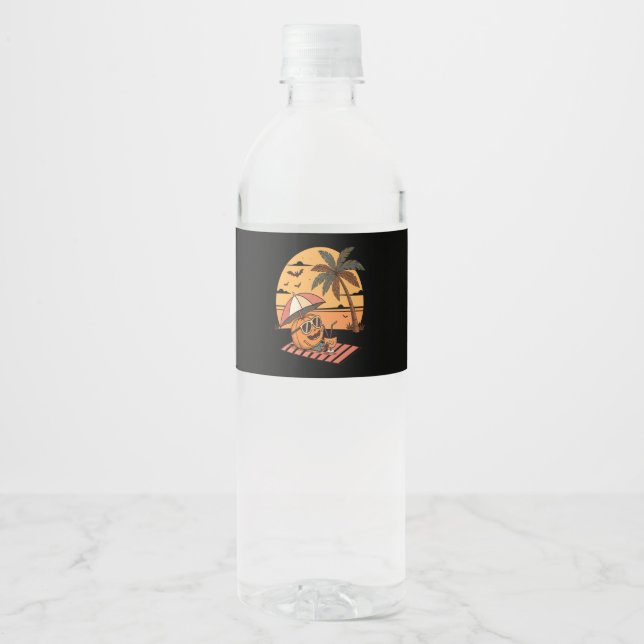 Etiqueta Para Botella De Agua Summerween Vibes - Calabaza De Vacaciones (Anverso)