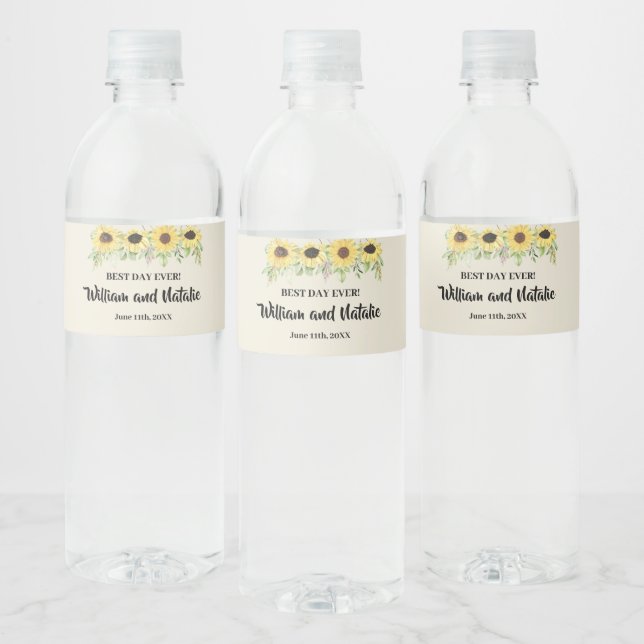 Etiqueta Para Botella De Agua Sunflowers Bridal Shower Boda Water (Botellas)