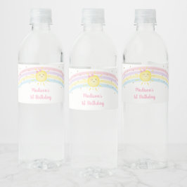 Etiqueta Para Botella De Agua Sunshine Rainbow Pink Gold Pastel Cumpleaños