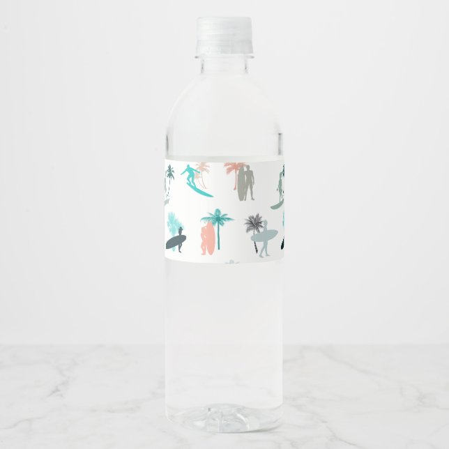 Etiqueta Para Botella De Agua Surfers and Palm Trees Pattern (Anverso)