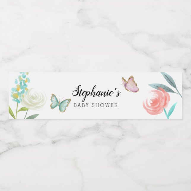 Etiqueta Para Botella De Agua Sweet Butterfly Garden Baby Shower (Etiqueta única)