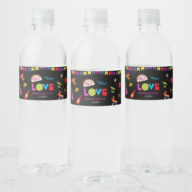 Etiqueta Para Botella De Agua Taco Bout Love Mexican Fiesta Colorful Boda (Botellas)