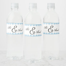 Etiqueta Para Botella De Agua Tatreez palestino personalizado impreso en azul
