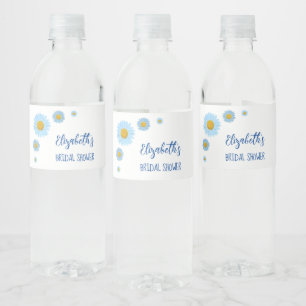 Etiqueta Para Botella De Agua Té Nupcial Floral de Margaritas Azules