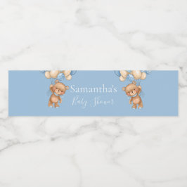 Etiqueta Para Botella De Agua Teddy Bear Balloon Baño Azul ducha de bebé