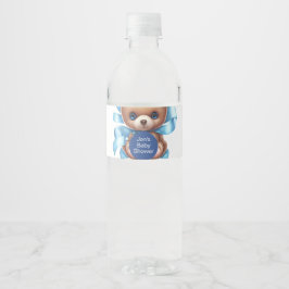 Etiqueta Para Botella De Agua Teddy Bear Blue Baby Shower
