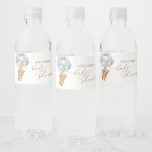 Etiqueta Para Botella De Agua Teddy Bear Blue Balloons Baby Shower