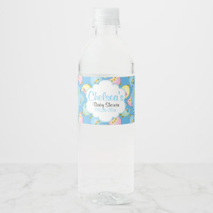Etiqueta Para Botella De Agua Tema azul en colores pastel de la ducha del bebé