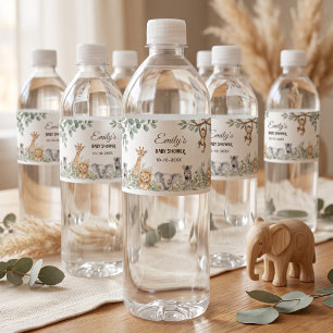 Etiqueta Para Botella De Agua tema de baby shower de animales de safari en acuar
