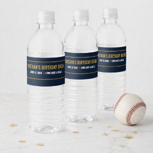Etiqueta Para Botella De Agua Tema de Cumpleaños de Béisbol