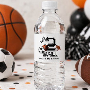 Etiqueta Para Botella De Agua Tema de Deportes Born 2 Ball Fiesta de Cumpleaños 