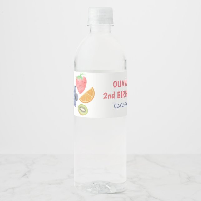 Etiqueta Para Botella De Agua Tema de frutas 2º cumpleaños (Anverso)