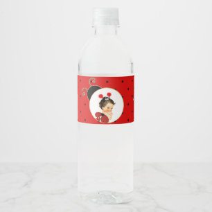 Etiqueta Para Botella De Agua Tema de Mariquita Niña Bebé Rojo y Negro