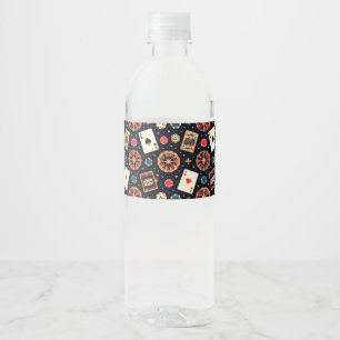Etiqueta Para Botella De Agua tema de patrón de casino en negro