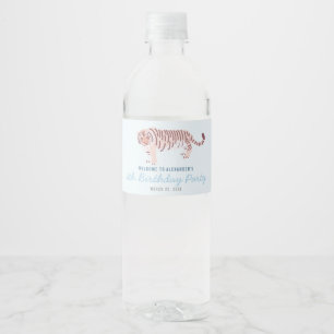 Etiqueta Para Botella De Agua Tigre simple cumpleaños niño luz azul