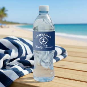 Etiqueta Para Botella De Agua Timón de ancla náutica azul marino Reunión familia