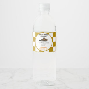 Etiqueta Para Botella De Agua Toro Amarillo Cumpleaños de Construcción para Niño