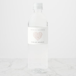 Etiqueta Para Botella De Agua Tórrido Crepuscular Rosa Floral Corazón Despedida 
