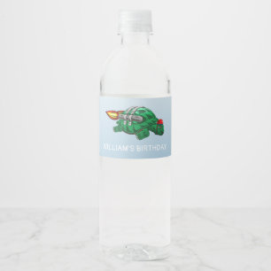 Etiqueta Para Botella De Agua Tortuga Fantástica con Mochila a Reacción