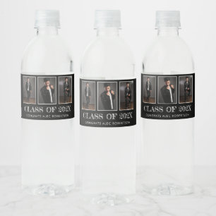 Etiqueta Para Botella De Agua Tres Graduaciones de Foto Congrats Modernos Negros