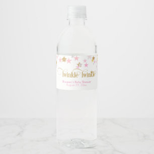 Etiqueta Para Botella De Agua Twinkle Twinkle Little Star Rosa y Dorado