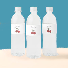 Etiqueta Para Botella De Agua Two Red Cherries Illustration | Cute Fruit Art