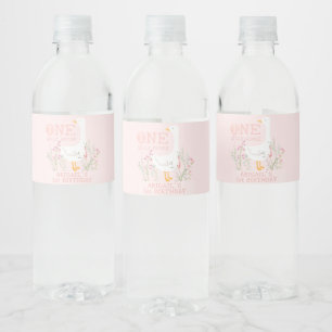 Etiqueta Para Botella De Agua Un Chica rosado y tonto de oca, primer cumpleaños