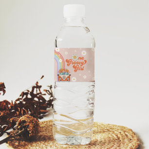 Etiqueta Para Botella De Agua Un Groovy Chica retro arco iris primer cumpleaños