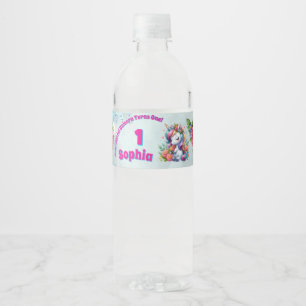 Etiqueta Para Botella De Agua Unicornio Floral Mágico Cumpleaños 1er Año Niña