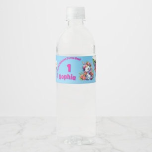 Etiqueta Para Botella De Agua Unicornio Floral Mágico Cumpleaños 1er Año Niña