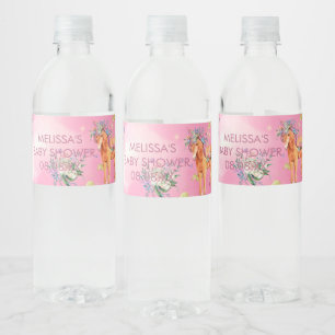 Etiqueta Para Botella De Agua Unicornios y mariposas color de agua rosado