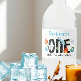 Etiqueta Para Botella De Agua Uno con los elementos primer cumpleaños