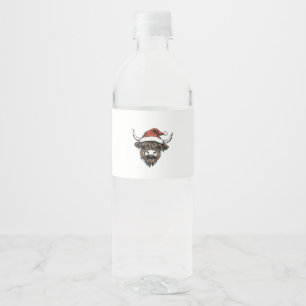 Etiqueta Para Botella De Agua Vaca de las Tierras Altas de Navidad Xmas Santa La