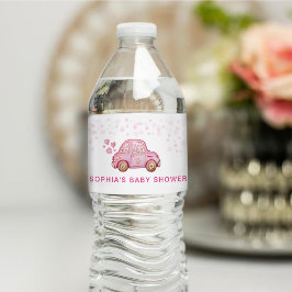 Etiqueta Para Botella De Agua Valentine Pink Car Baby Shower