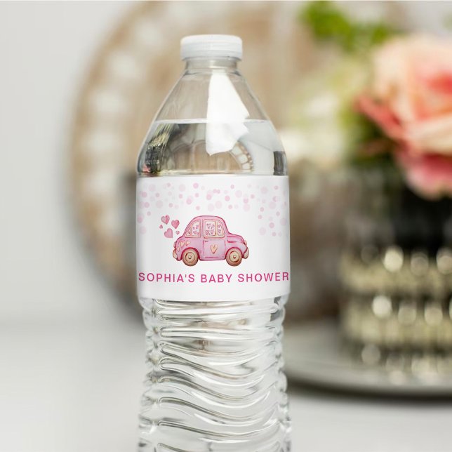 Etiqueta Para Botella De Agua Valentine Pink Car Baby Shower (Subido por el creador)