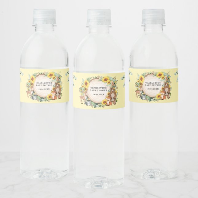 Etiqueta Para Botella De Agua Vegetación de girasol Woodland Baby Shower Favores (Botellas)