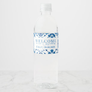 Etiqueta Para Botella De Agua Verano mediterráneo Boda baldosa moderna "Bienveni