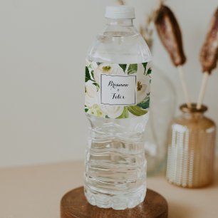 Etiqueta Para Botella De Agua Verdor Boda de caligrafía floral de otoño blanco