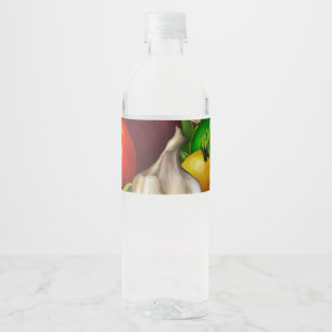 Etiqueta Para Botella De Agua Verduras y Hierbas Comida Orgánica Natural Vegetal