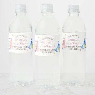 Etiqueta Para Botella De Agua Vestidos de princesa acuarela cumpleaños niña rea